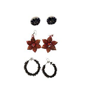 ✨ Handmade Artisan Earring Bundle – Talavera + Coffee Bean + Peach Seed Flower